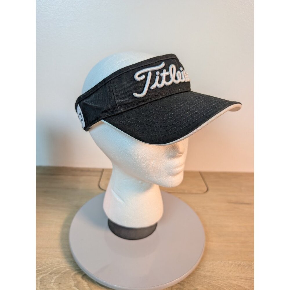 Titleist ProV1 Footjoy Mens Black White Strapback Adjustable Visor Sport Golf